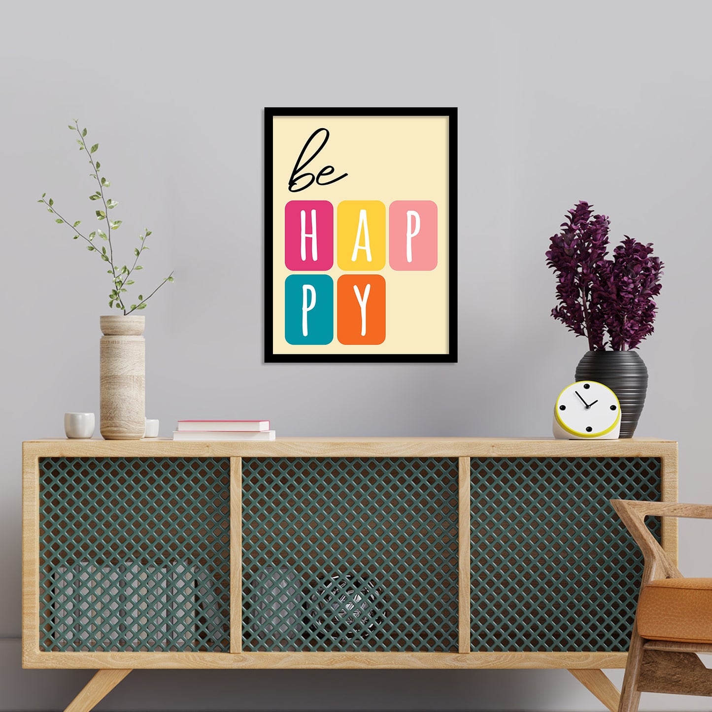 Be Happy Inspiring Quotes Poster with Frame