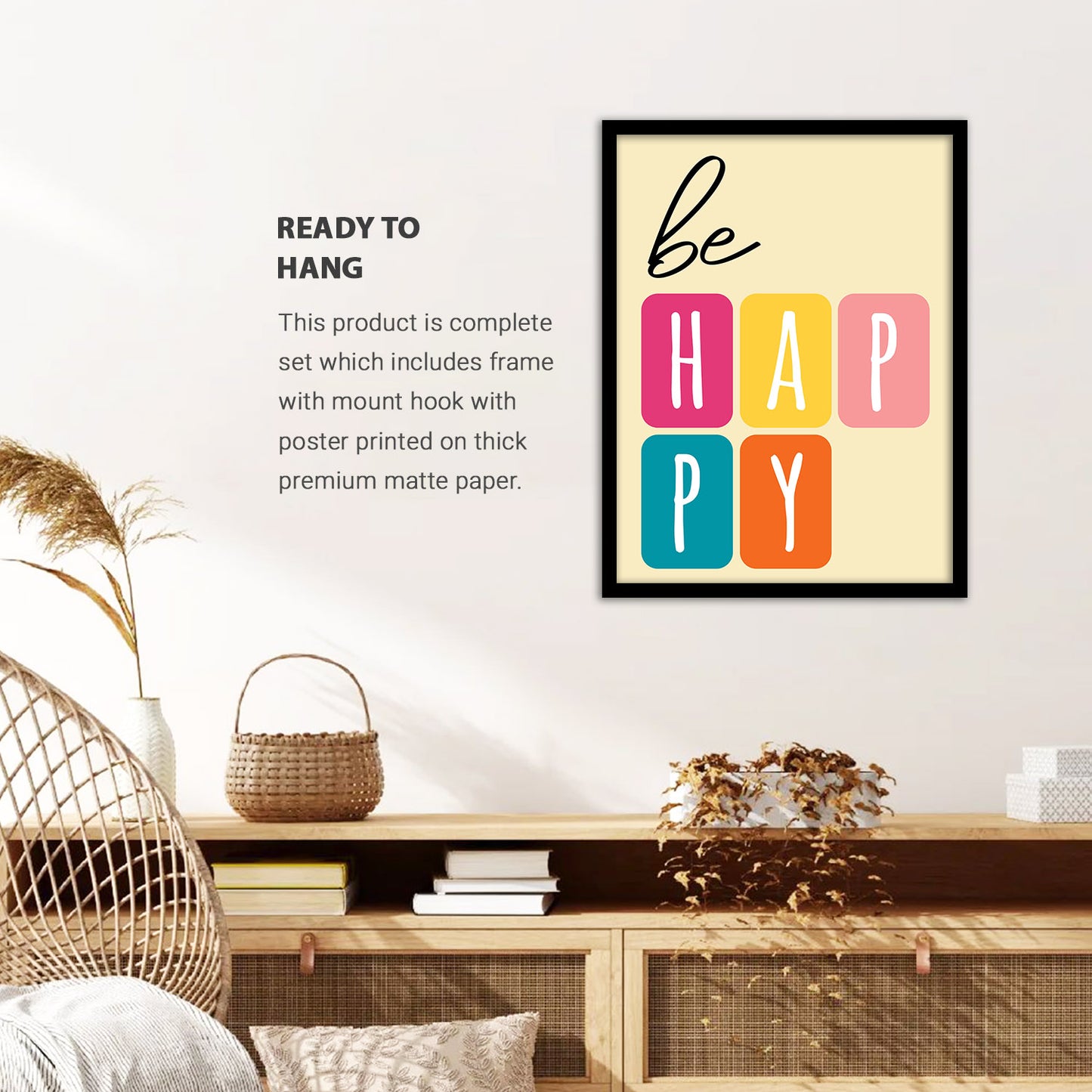 Be Happy Inspiring Quotes Poster with Frame