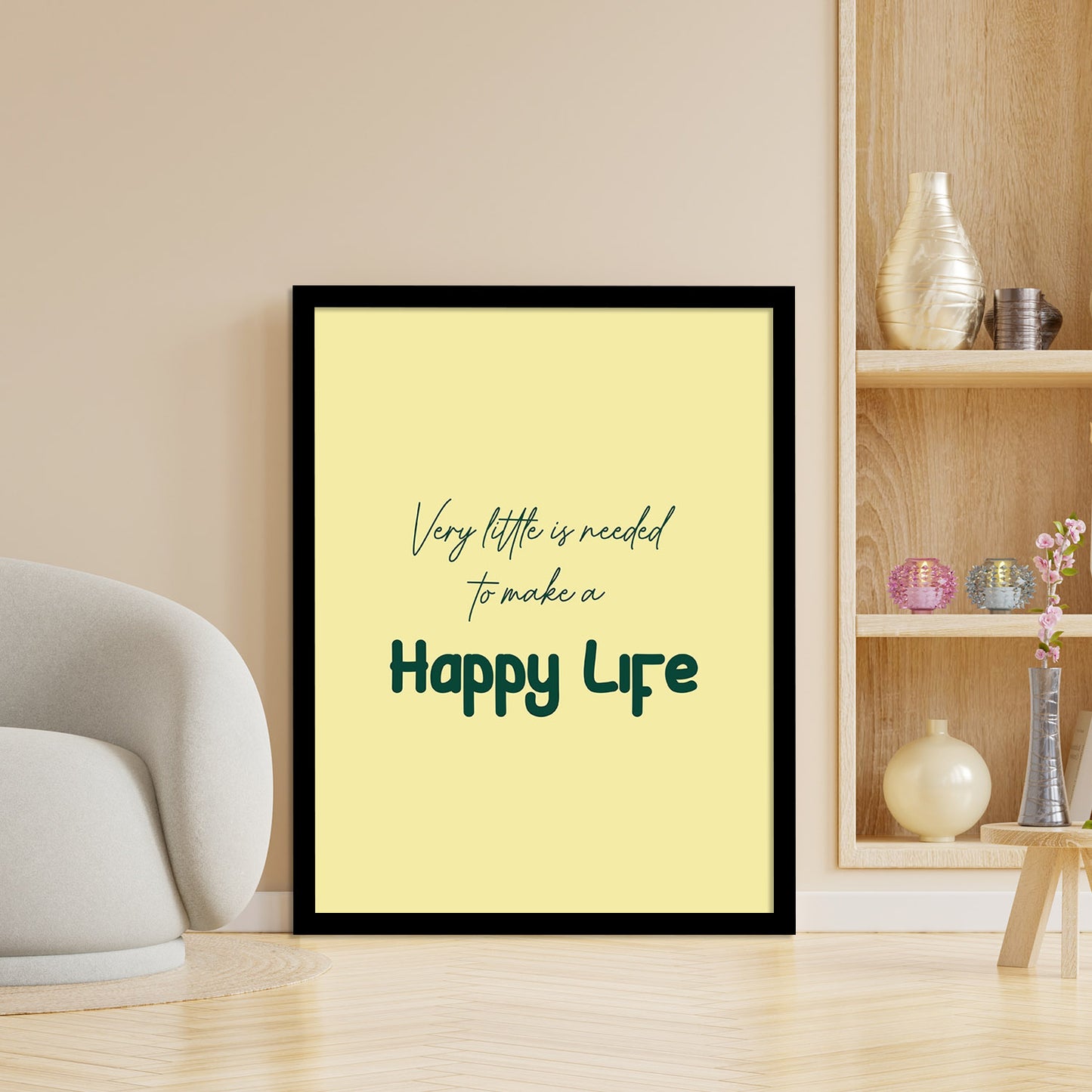 Happy Life Motivational Quotes Poster with Frame