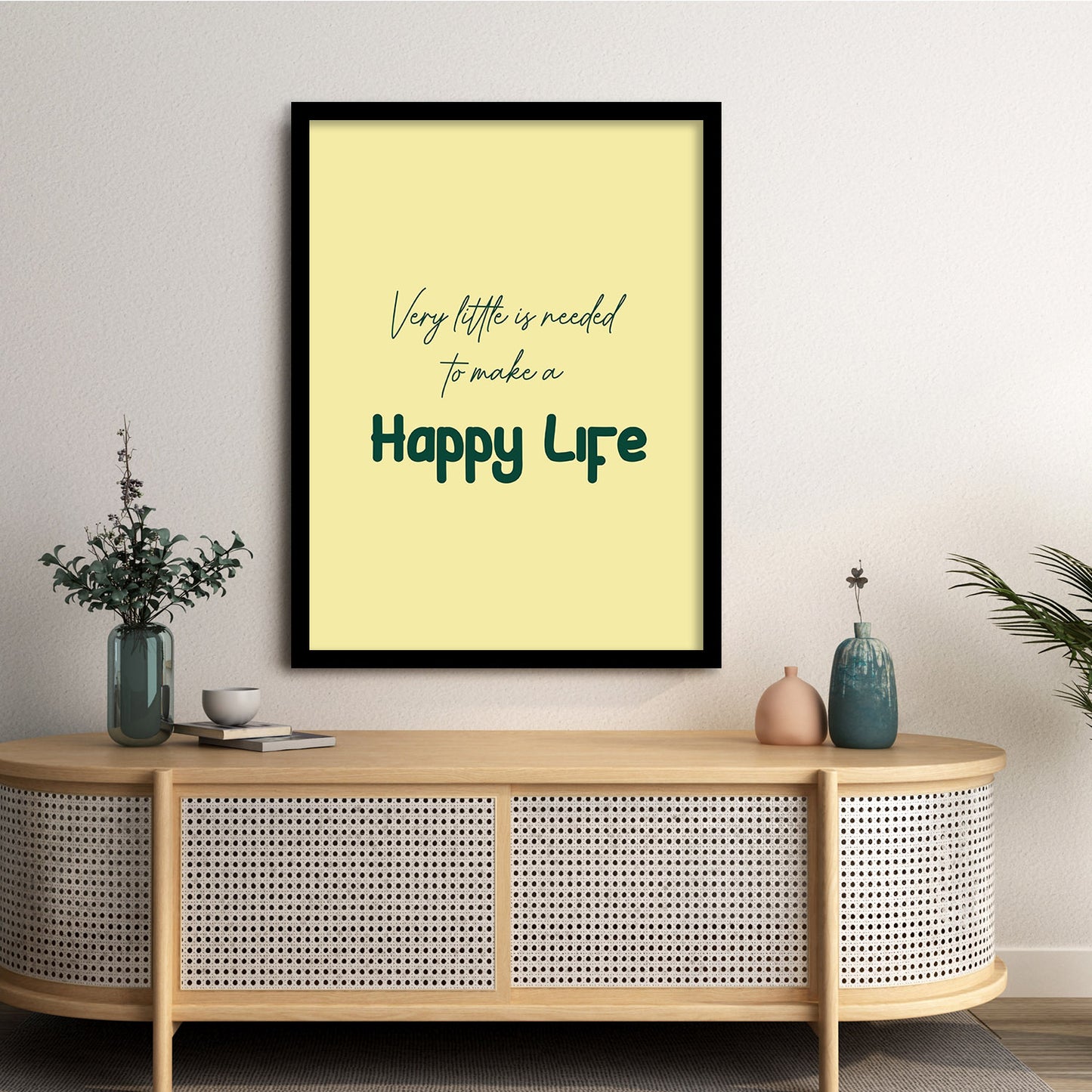 Happy Life Motivational Quotes Poster with Frame