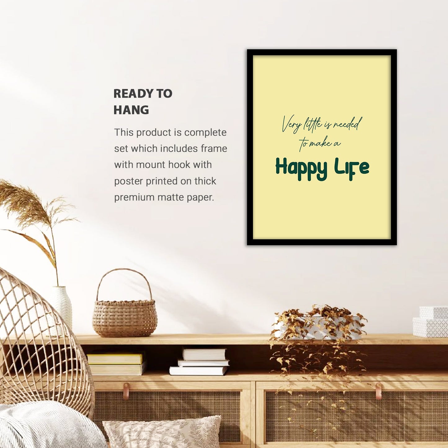 Happy Life Motivational Quotes Poster with Frame