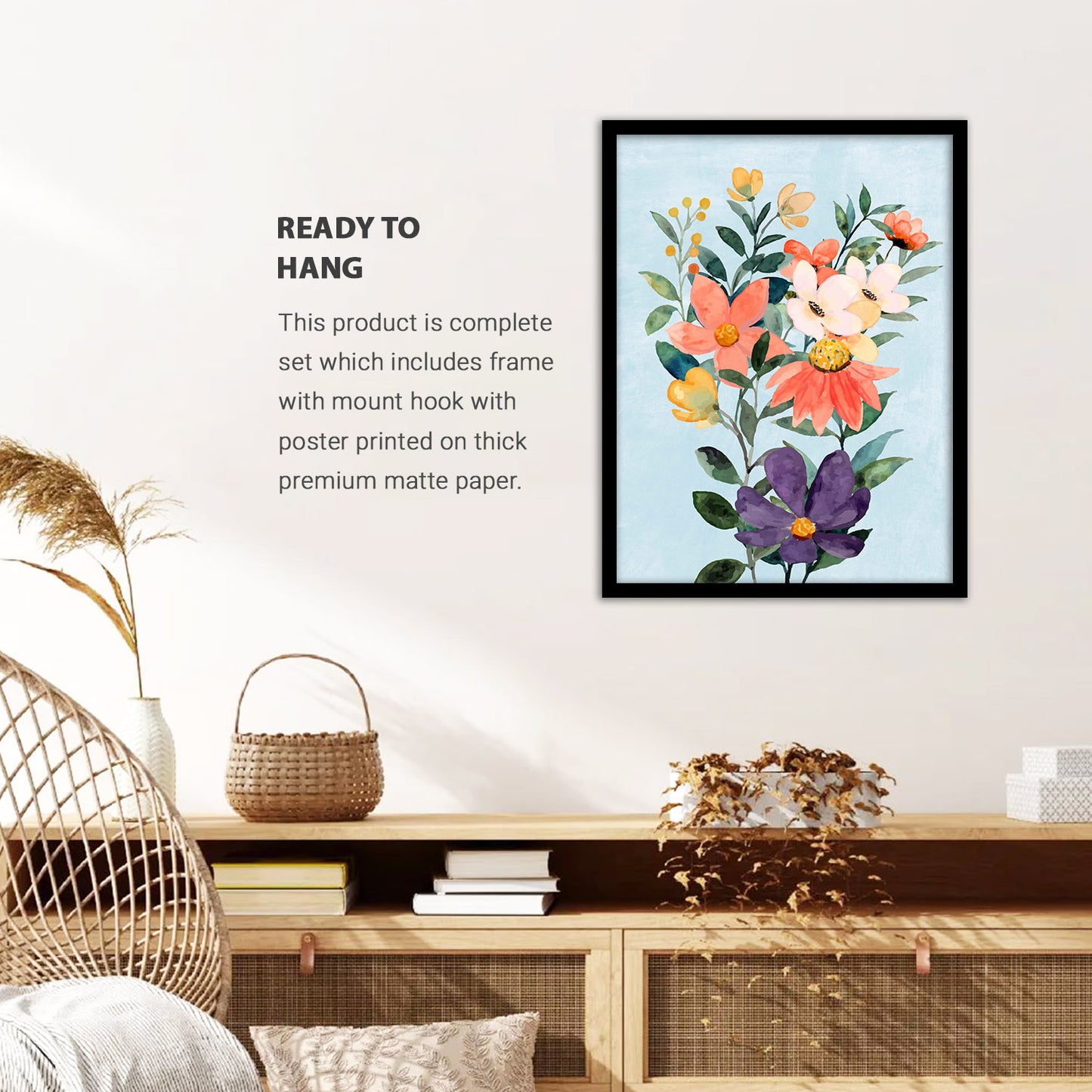 Vibrant Floral Framed Art for Home and Office Wall Decor