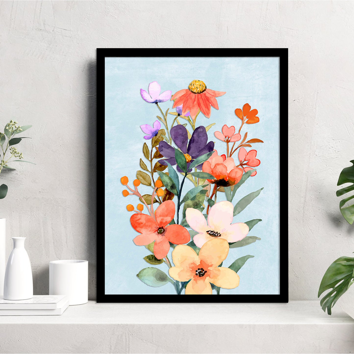 Vibrant Floral Framed Art for Home and Office Wall Decor