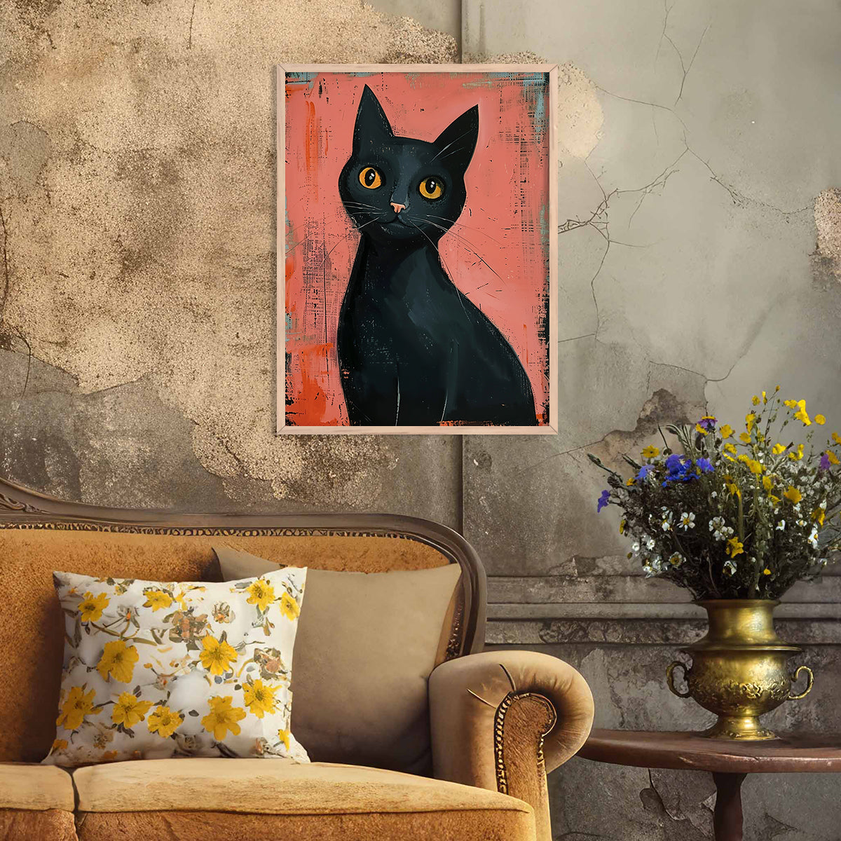 Abstract Cat Wall Painting For Home Decor