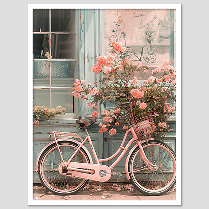 Bicycle with Flowers Framed Art Posters for Home and Office Wall Decor