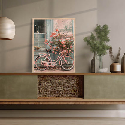 Bicycle with Flowers Framed Art Posters for Home and Office Wall Decor