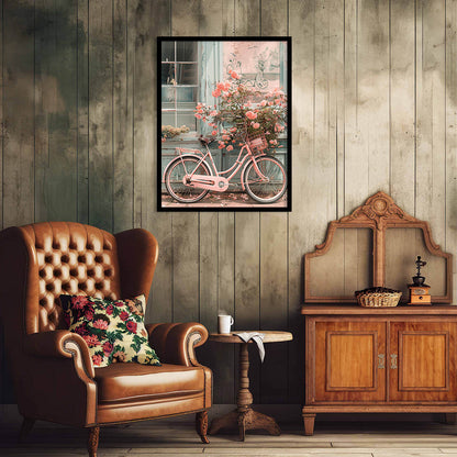 Bicycle with Flowers Framed Art Posters for Home and Office Wall Decor