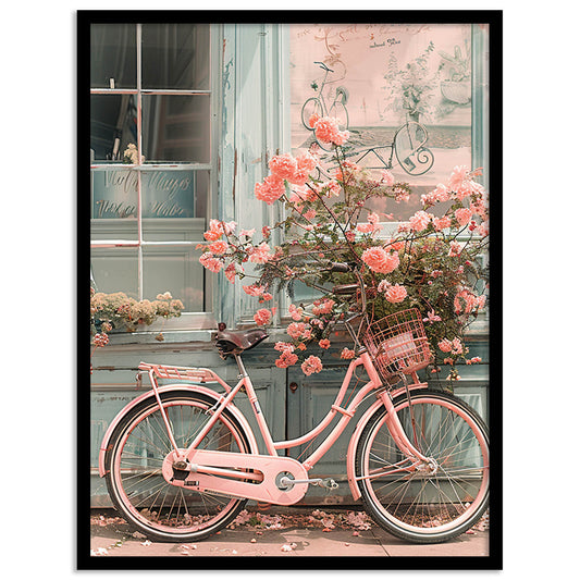 Bicycle with Flowers Framed Art Posters for Home and Office Wall Decor