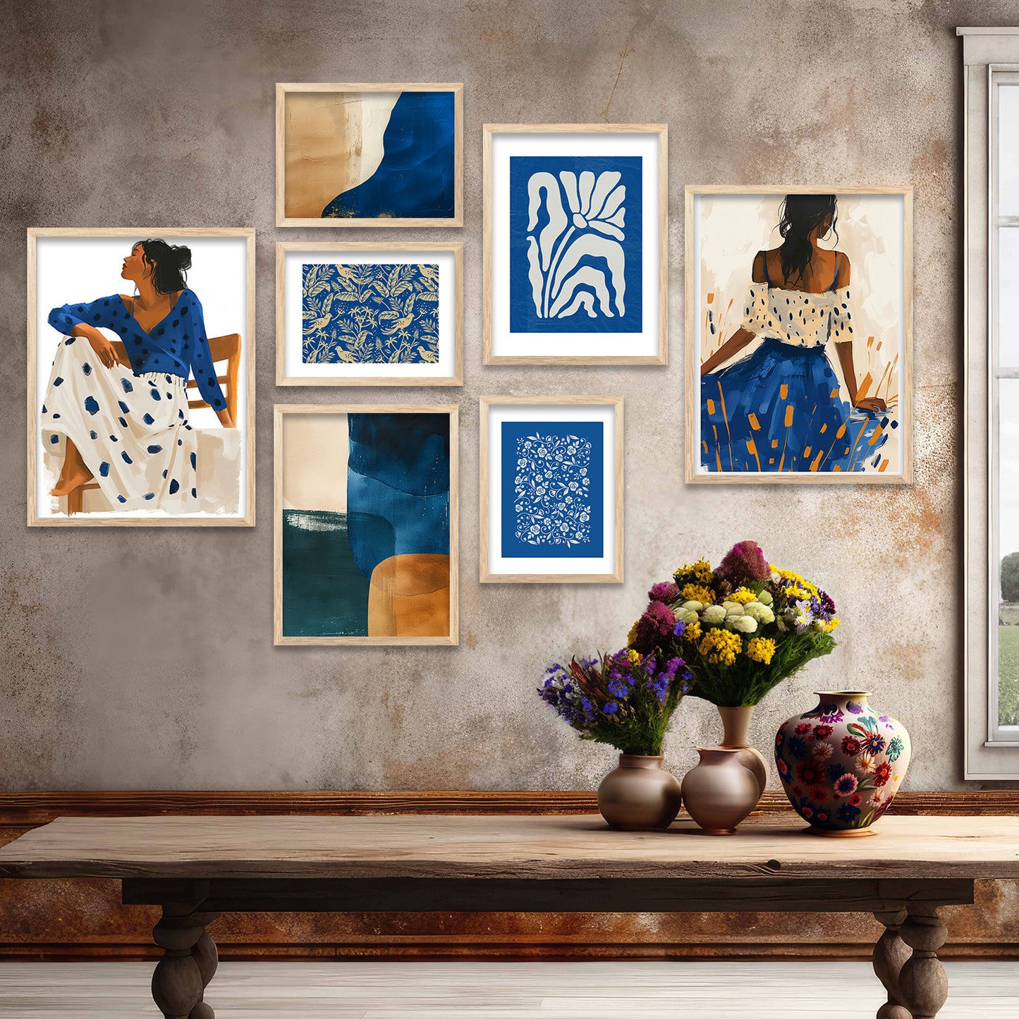 Royal Blue Modern Art Framed Paintings for living room Bedroom Home Wall Decor