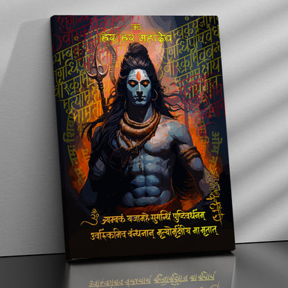 Majestic Indian Lord Shiva Canvas Painting for Living Room Bedroom Pooja Room Wall Decor