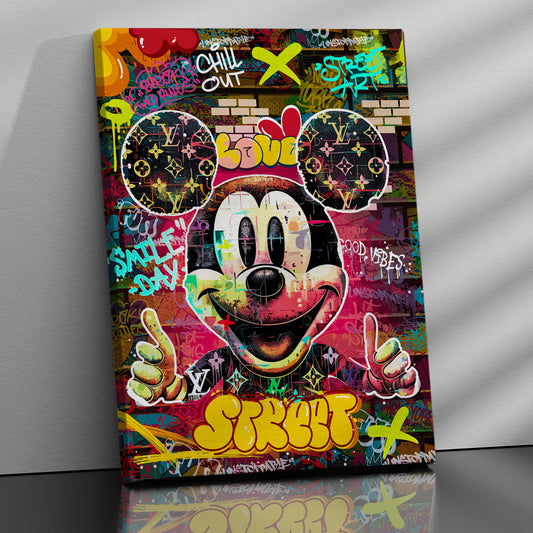 Graffiti-Style Mickey Mouse Canvas Painting for Home Living Room Bedroom Office Wall Decoration