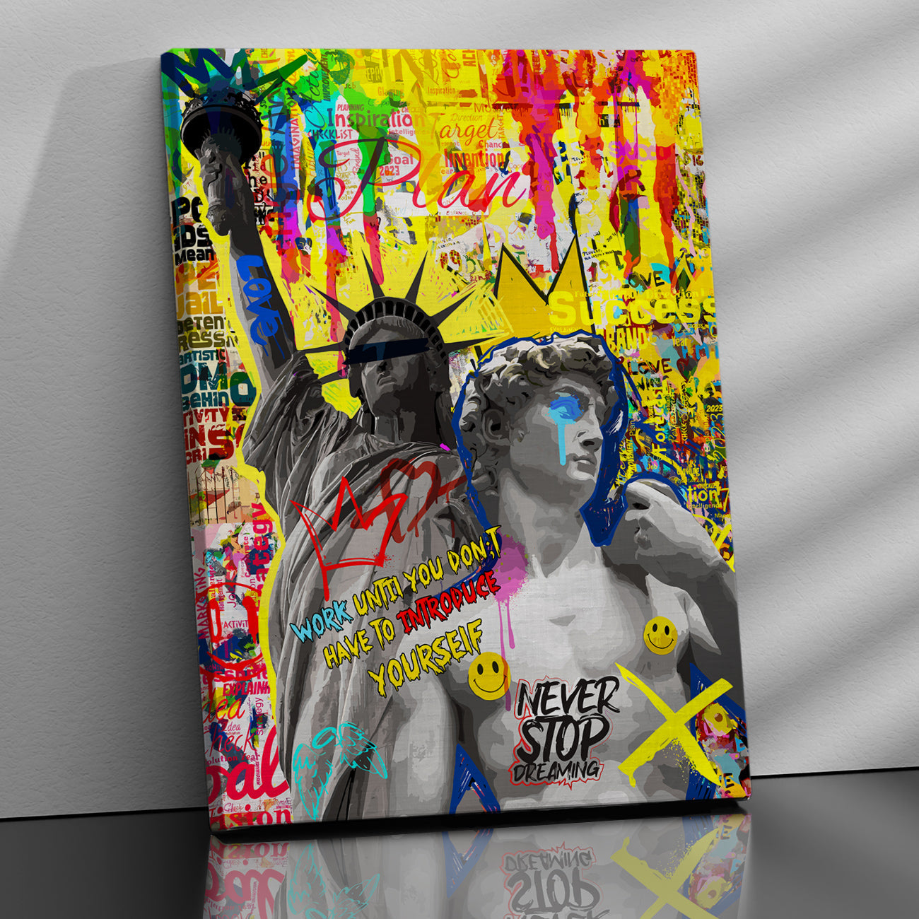 Graffiti-Style David Statue and Statue of Liberty Canvas Paintings for Wall Decor