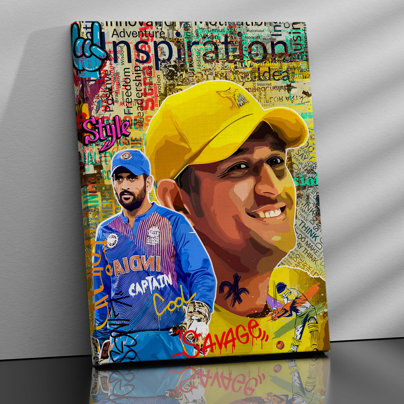 Captain Cool MS Dhoni Canvas Art | Cricket Legend Dhoni Wall Decor Canvas Paintings for Home and Office Wall Decor