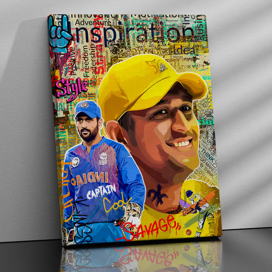 Captain Cool MS Dhoni Canvas Art | Cricket Legend Dhoni Wall Decor Canvas Paintings for Home and Office Wall Decor