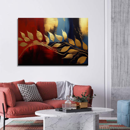 Modern Art Canvas Painting - Red and Golden Abstract Art Canvas for Living Room Wall Decor