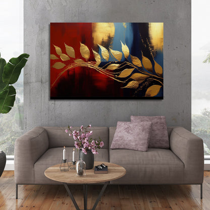 Modern Art Canvas Painting - Red and Golden Abstract Art Canvas for Living Room Wall Decor