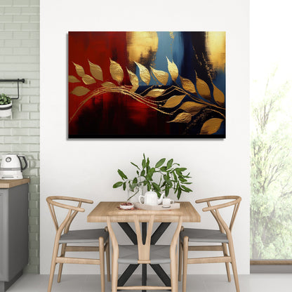 Modern Art Canvas Painting - Red and Golden Abstract Art Canvas for Living Room Wall Decor