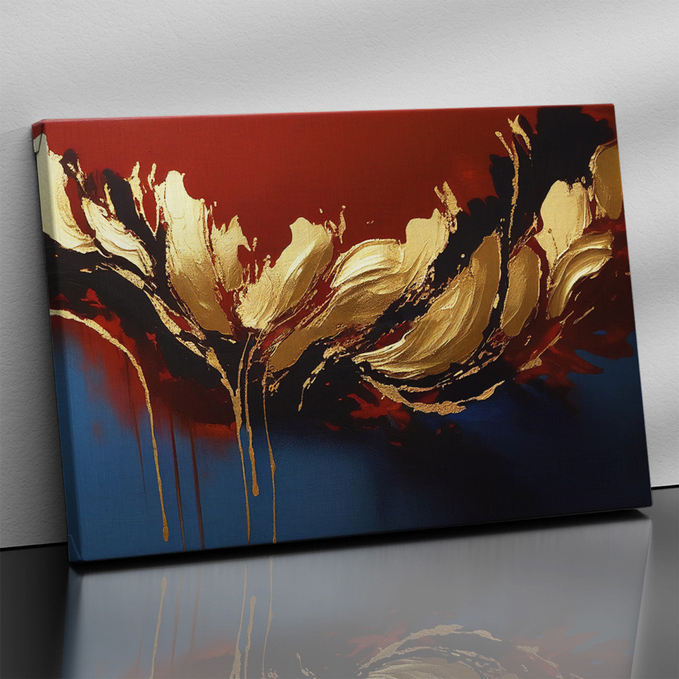 Modern Art Canvas Painting - Red and Golden Abstract Art Canvas for Living Room Wall Decor