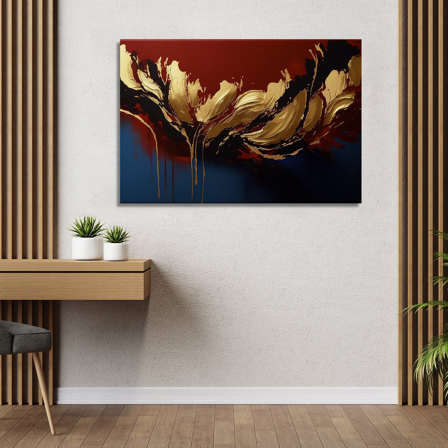 Modern Art Canvas Painting - Red and Golden Abstract Art Canvas for Living Room Wall Decor