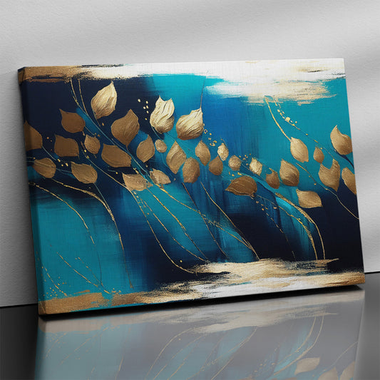 Modern Art Canvas Painting - Blue and Golden Abstract Art Canvas for Living Room Wall Decor