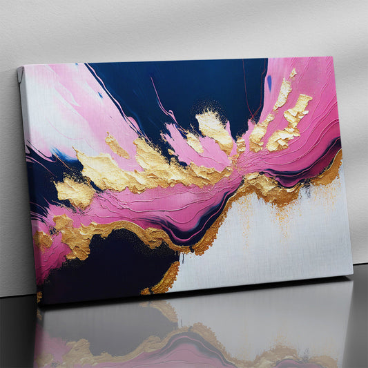 Modern Art Canvas Painting - Pink and Golden Abstract Art Canvas for Living Room Wall Decor