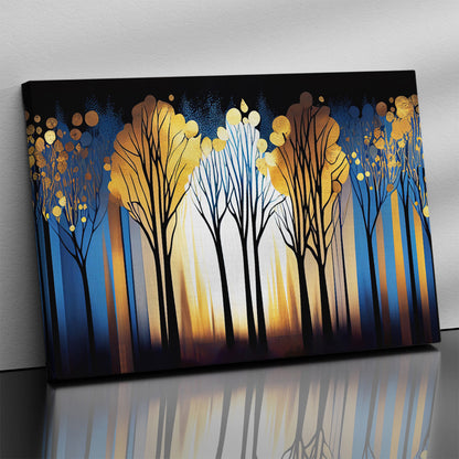 Blue and Golden Forest Canvas Painting for Home Decor - Modern Art Canvas