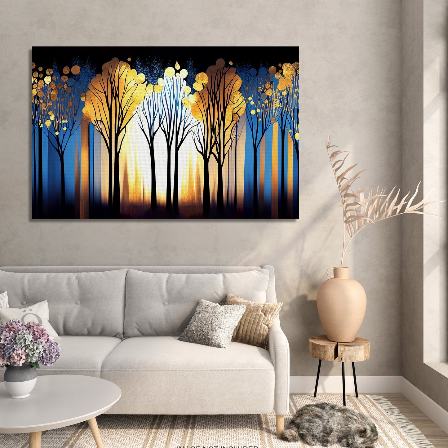 Blue and Golden Forest Canvas Painting for Home Decor - Modern Art Canvas