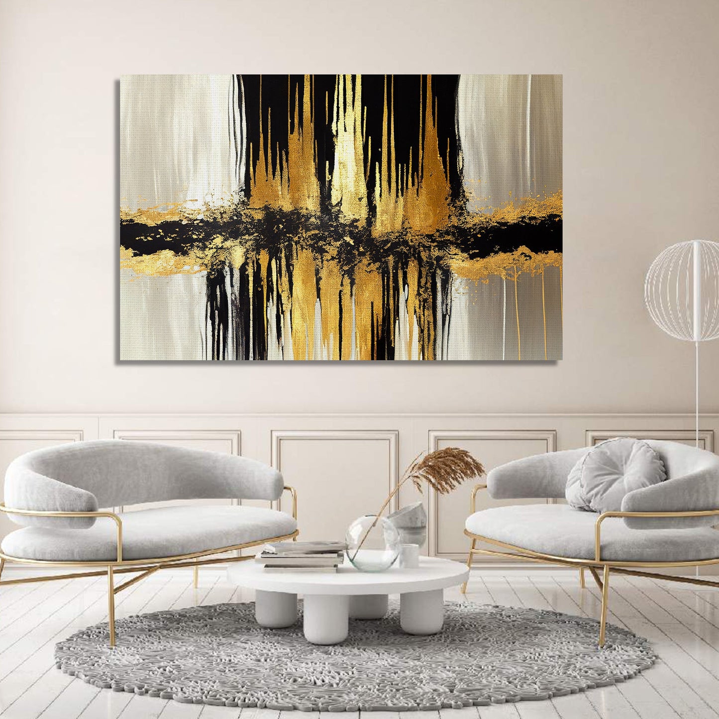 Black and Golden Canvas Painting - Modern Abstract Art Canvas for Home and Office Decor