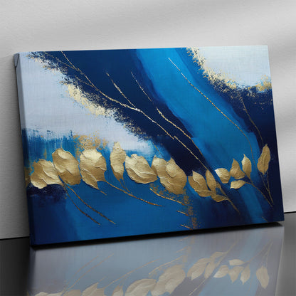 Blue and Golden Canvas Painting - Modern Abstract Art Canvas for Home and Office Decor