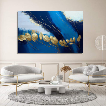 Blue and Golden Canvas Painting - Modern Abstract Art Canvas for Home and Office Decor