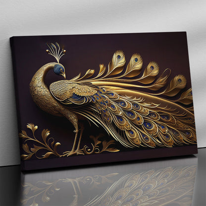 Beautiful Golden Color Peacock Art Canvas Painting