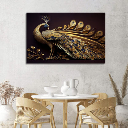 Beautiful Golden Color Peacock Art Canvas Painting