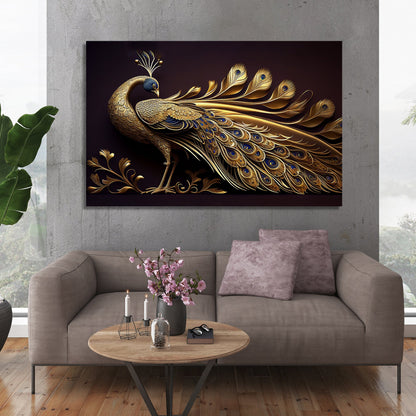 Beautiful Golden Color Peacock Art Canvas Painting