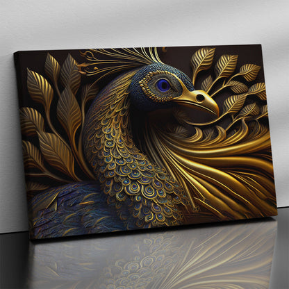 Beautiful Black and Golden Color Peacock Art Canvas Painting - Modern Art Canvas