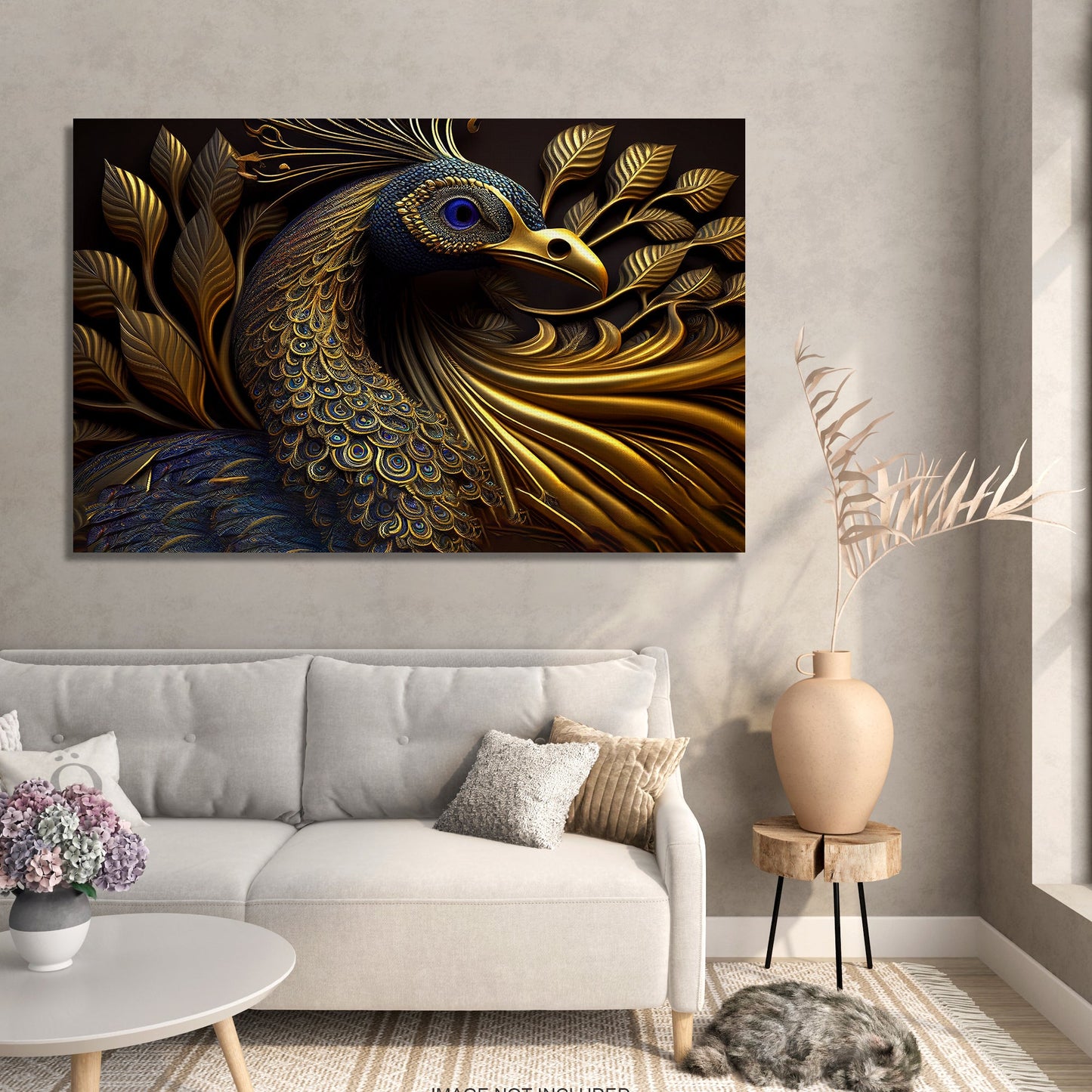 Beautiful Black and Golden Color Peacock Art Canvas Painting - Modern Art Canvas