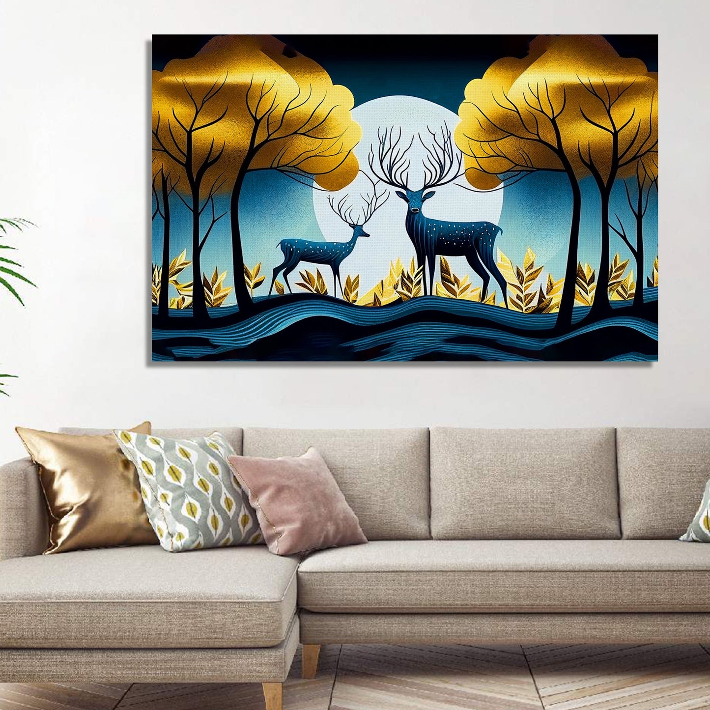 Nature Inspired Modern Deer Art Canvas Painting