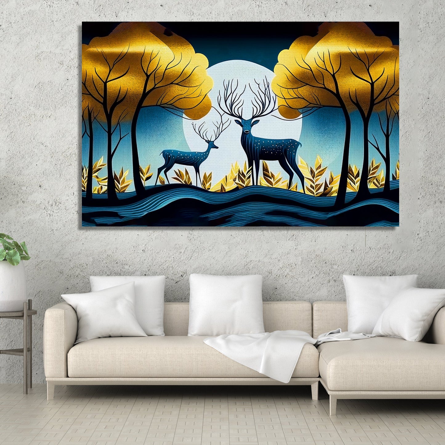 Nature Inspired Modern Deer Art Canvas Painting