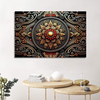 Modern Mandala Art Canvas Painting for Home Living Room and Office Wall Decor - Red