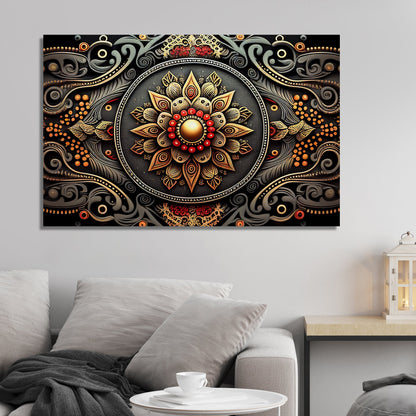 Modern Mandala Art Canvas Painting for Home Living Room and Office Wall Decor - Red