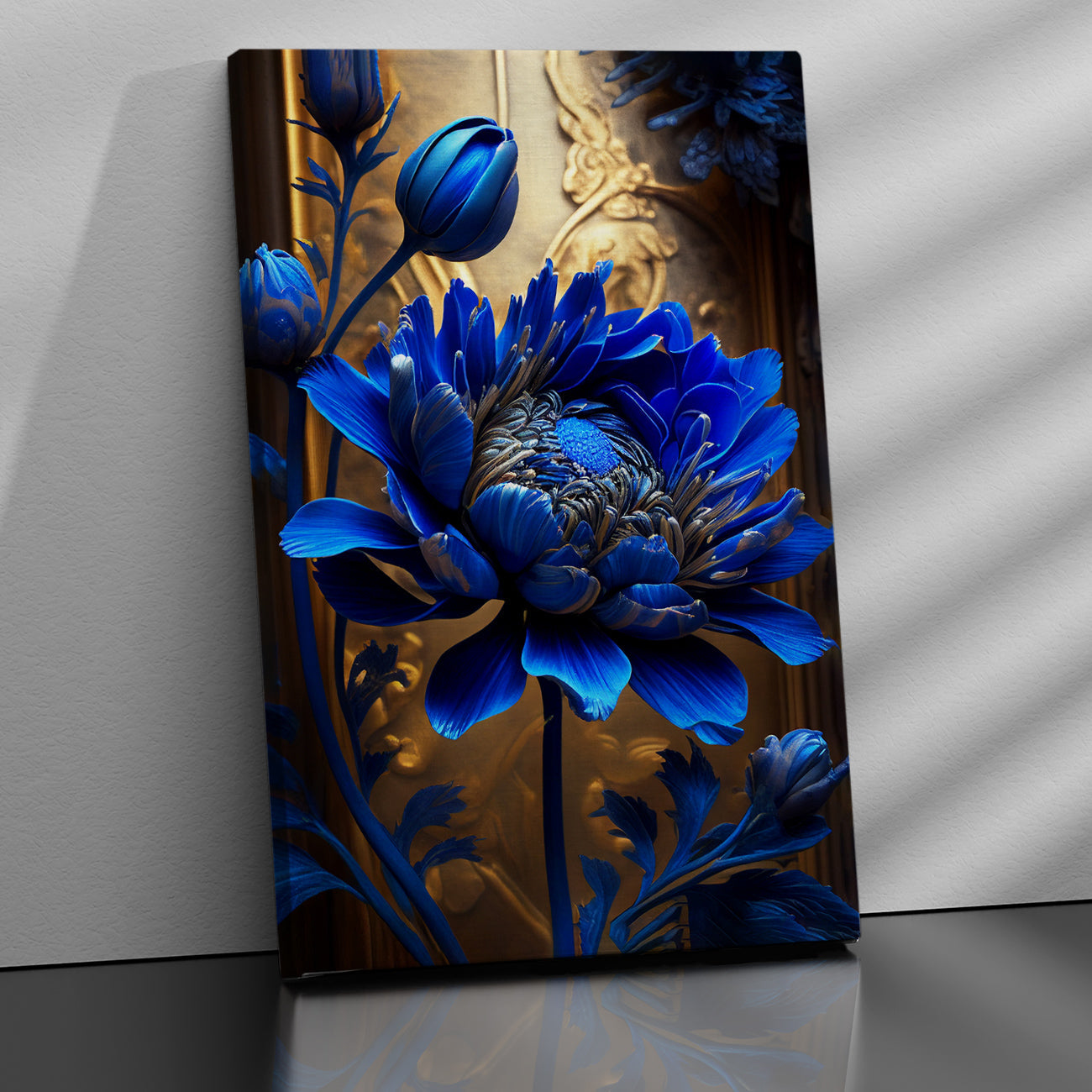 Magnificent Vibrant Blue Flower Canvas Painting for Living Room Bedroom Home Wall Decor