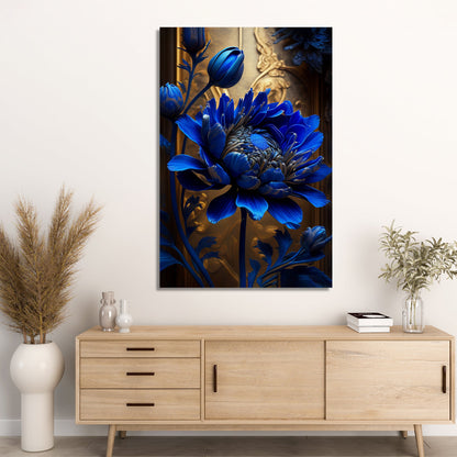 Magnificent Vibrant Blue Flower Canvas Painting for Living Room Bedroom Home Wall Decor