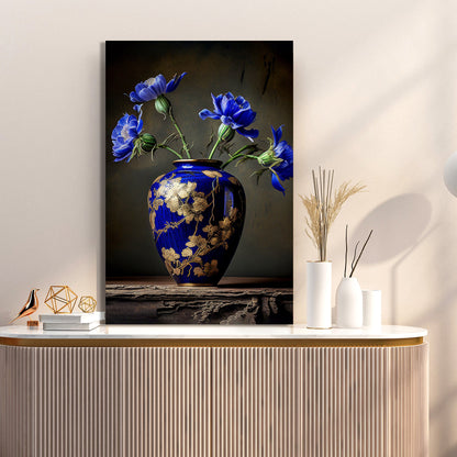 Elegant Vibrant Blue Flower Canvas Painting for Living Room Bedroom Home Wall Decor