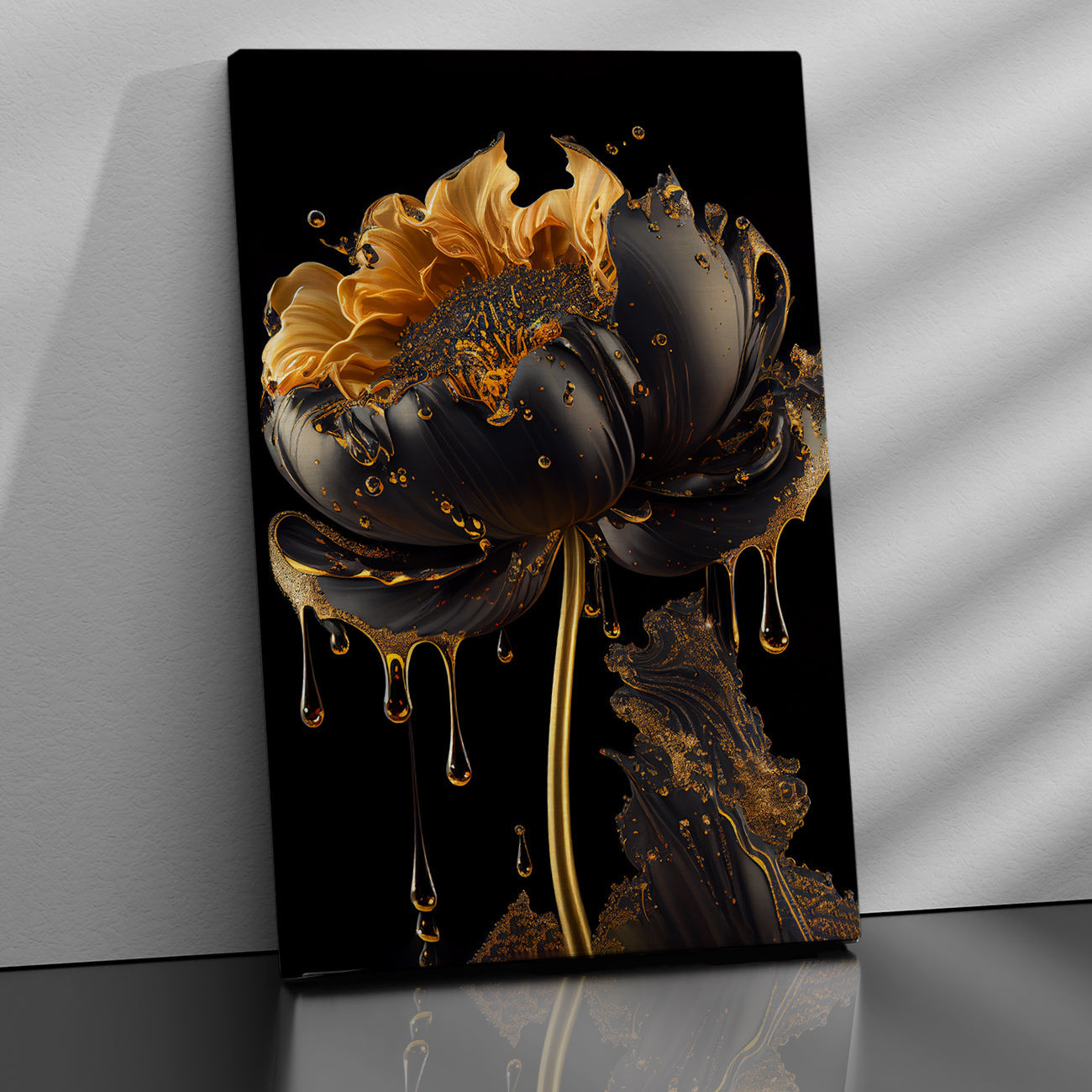 Luxury Black and Golden Flower Canvas Painting for Living Room Bedroom Home Wall Decor