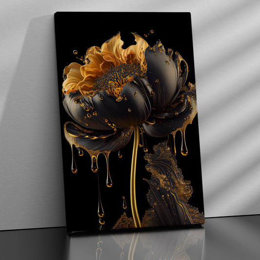 Luxury Black and Golden Flower Canvas Painting for Living Room Bedroom Home Wall Decor