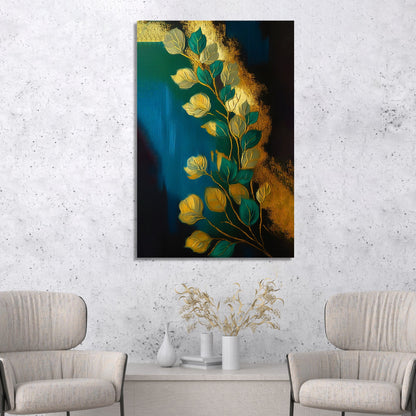 Green and Golden Luxury Canvas Painting for Living Room Bedroom Wall Decor