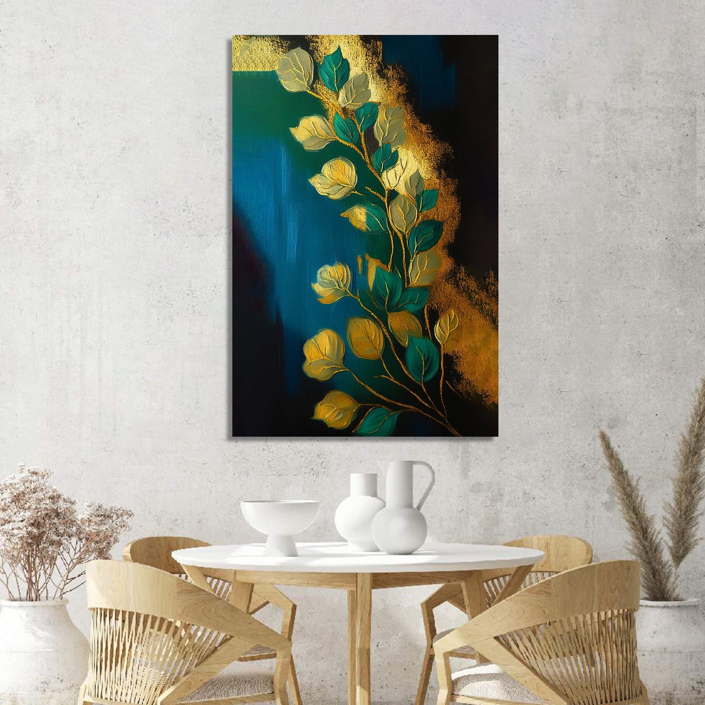 Green and Golden Luxury Canvas Painting for Living Room Bedroom Wall Decor