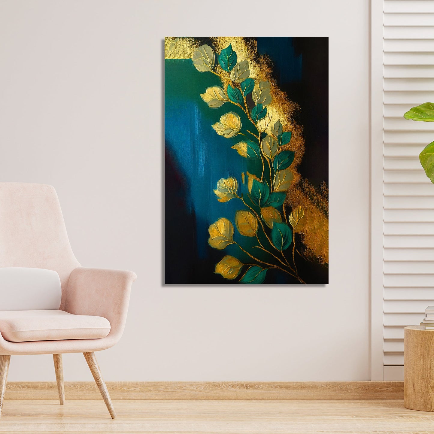 Green and Golden Luxury Canvas Painting for Living Room Bedroom Wall Decor