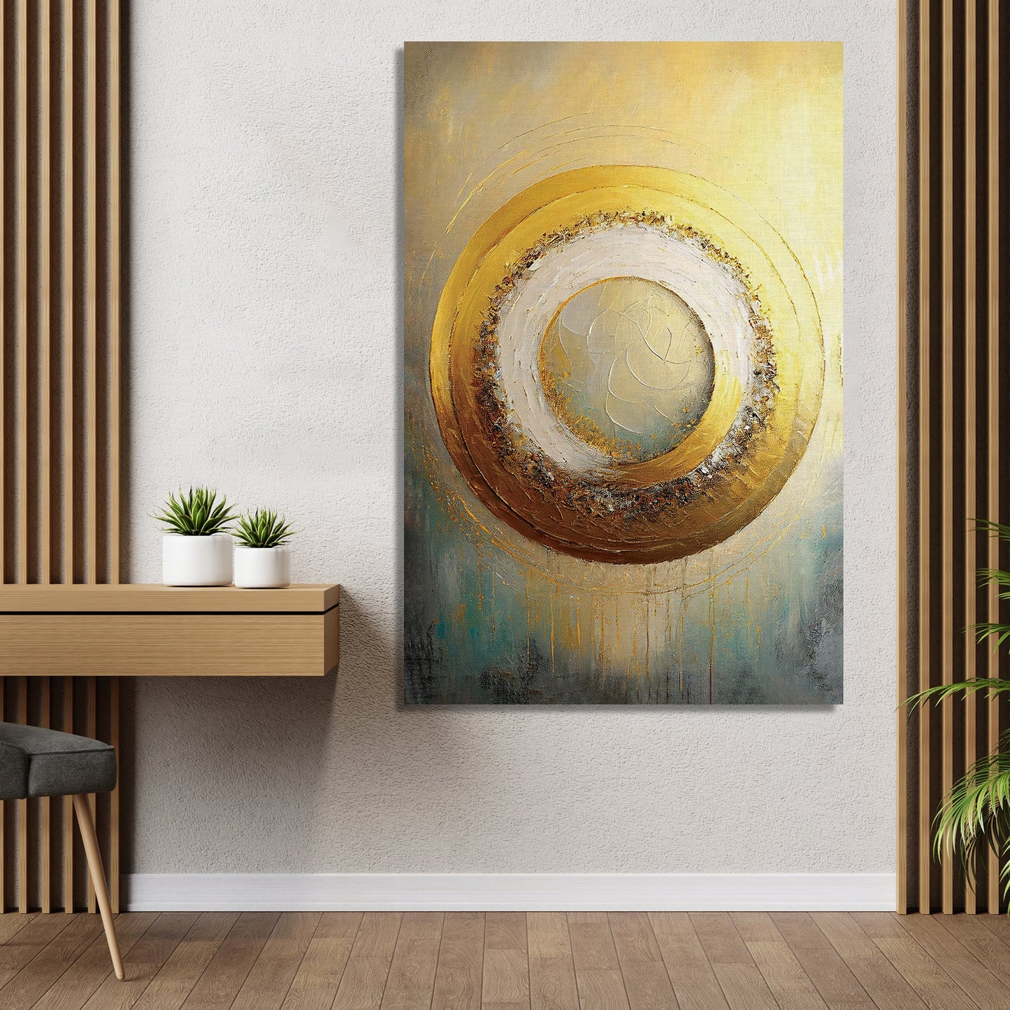 Modern Art Golden Canvas Painting - Classy Abstract Art Canvas for Living Room Wall Decor