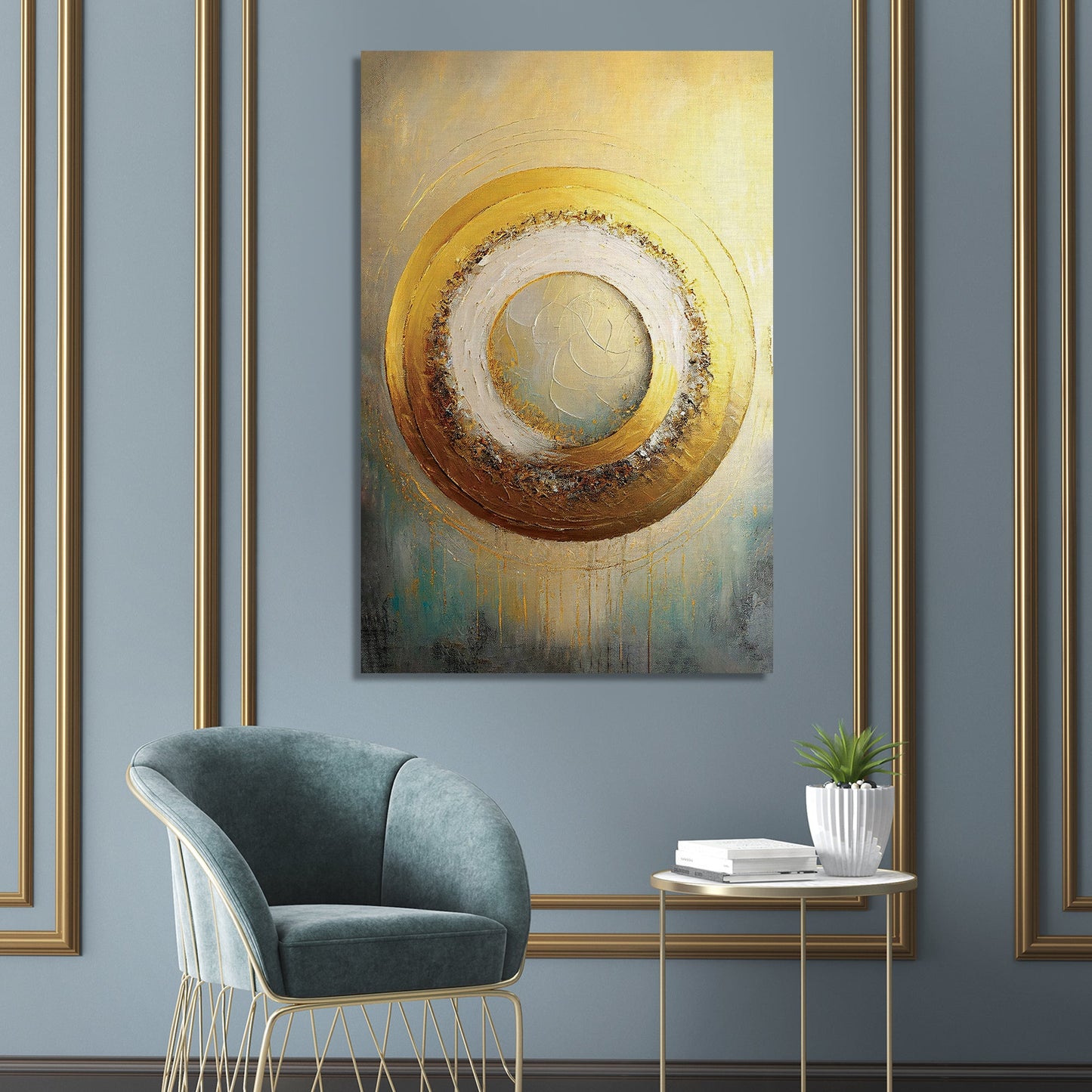 Modern Art Golden Canvas Painting - Classy Abstract Art Canvas for Living Room Wall Decor