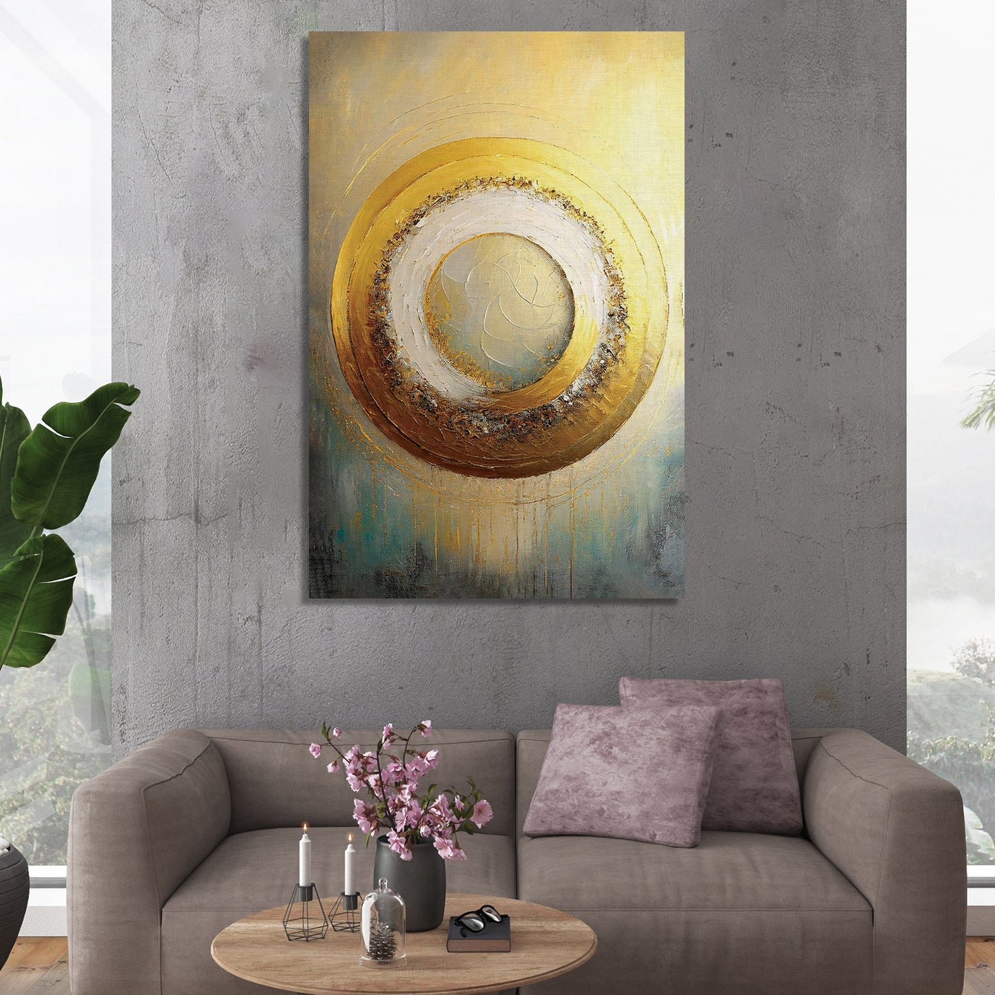 Modern Art Golden Canvas Painting - Classy Abstract Art Canvas for Living Room Wall Decor